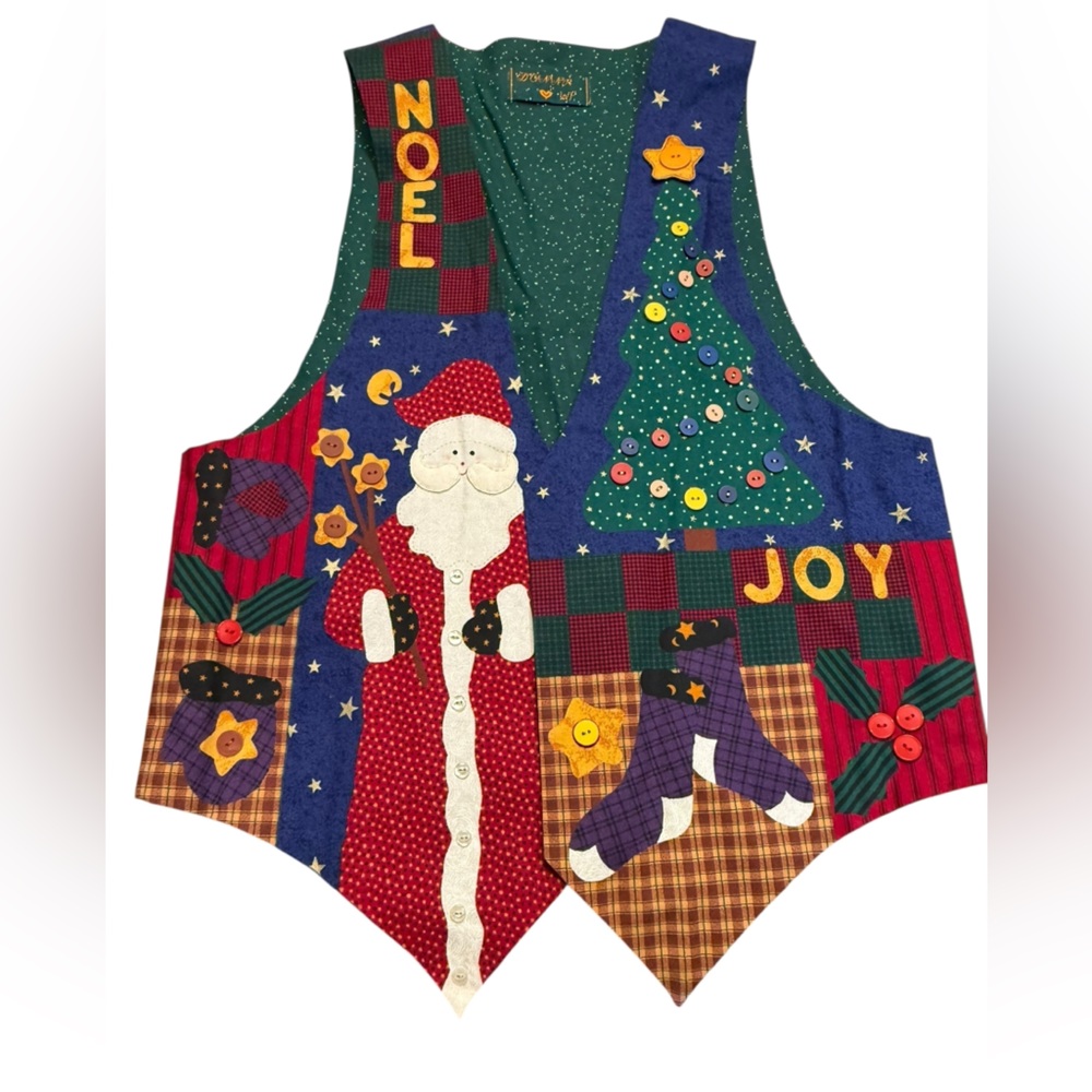 Handmade Festive Christmas Santa, Snowman and Tree Vest Womens Large - Picture 1 of 6